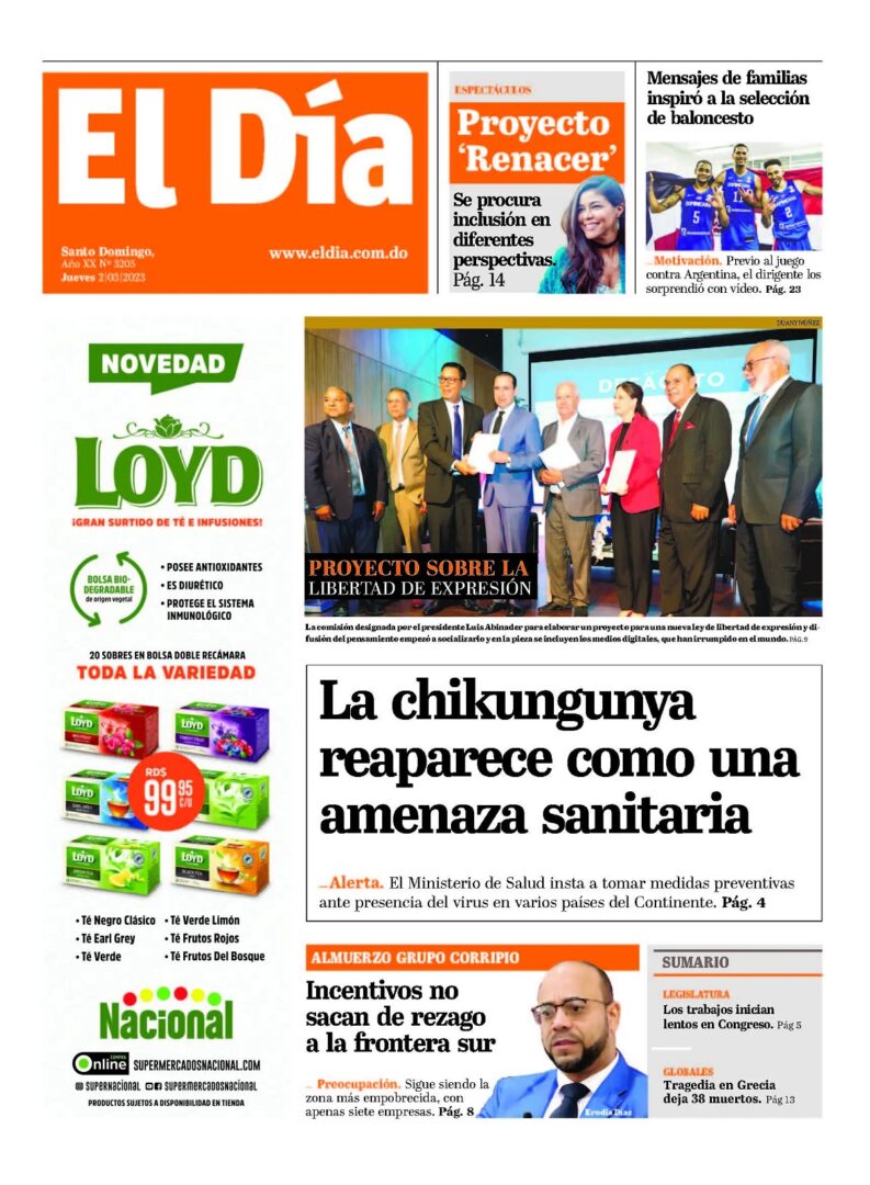 Portada Periódico El Día, Jueves 02 Marzo, 2023