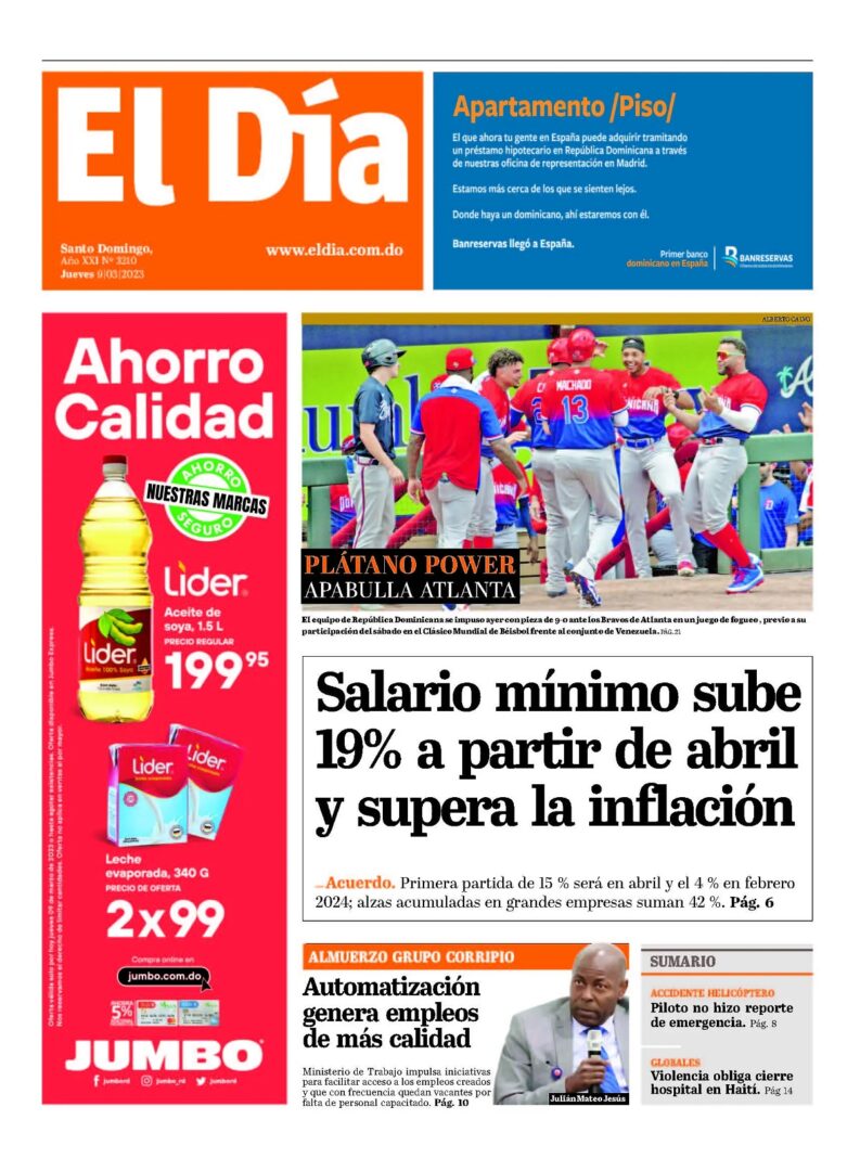 Portada Periódico El Día, Jueves 09 Marzo, 2023