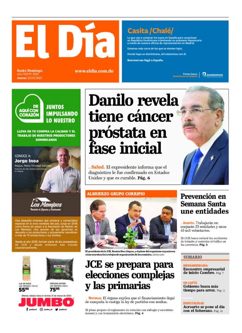 Portada Periódico El Día, Jueves 23 Marzo, 2023