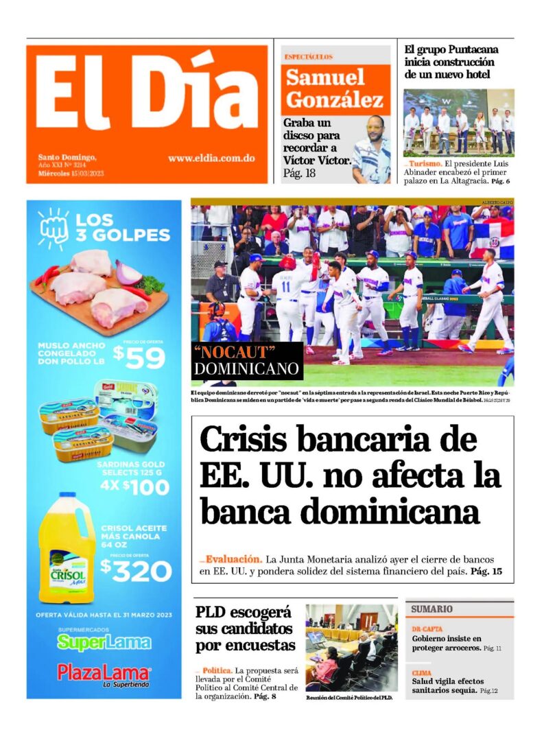 Portada Periódico El Día, Miércoles 15 Marzo, 2023