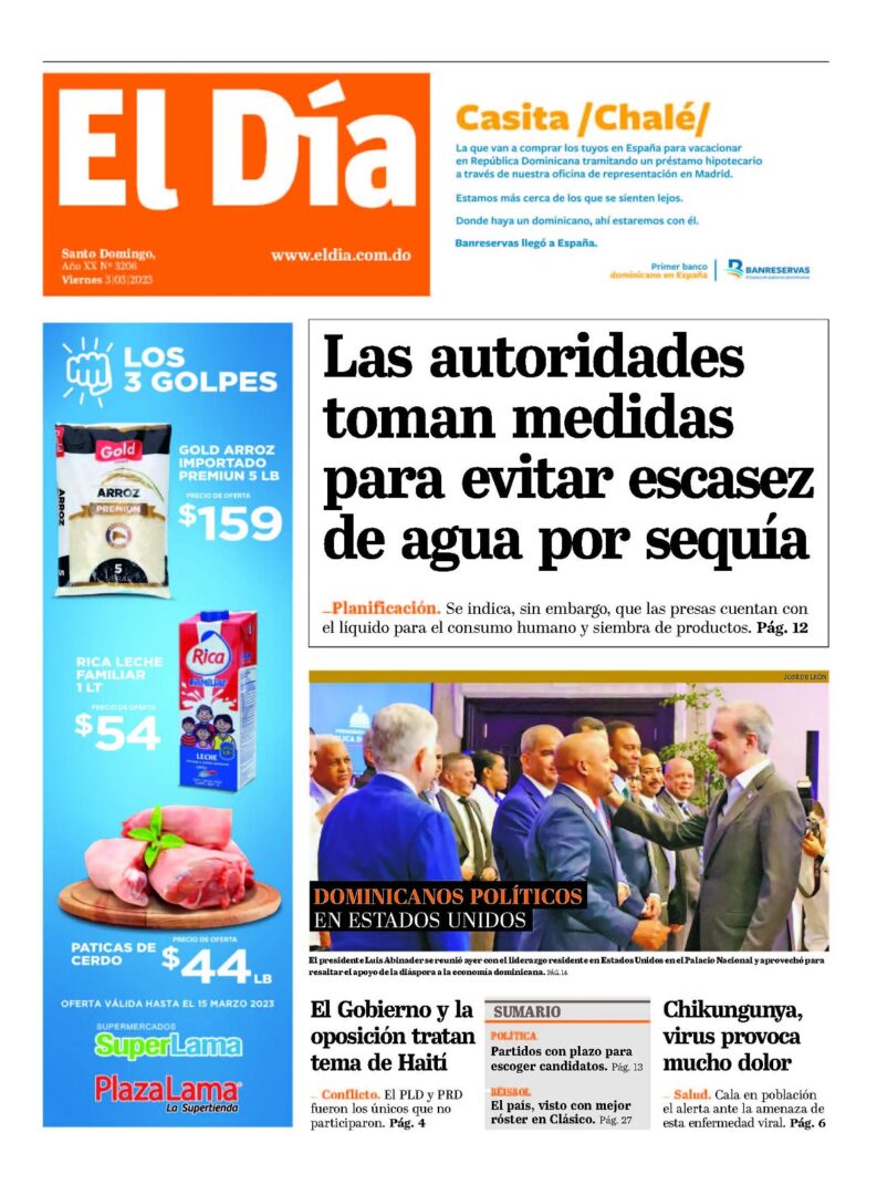 Portada Periódico El Día, Viernes 03 Marzo, 2023