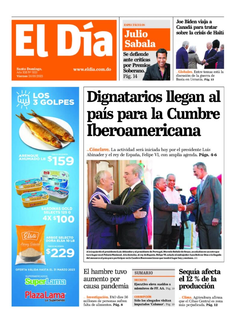 Portada Periódico El Día, Viernes 24 Marzo, 2023