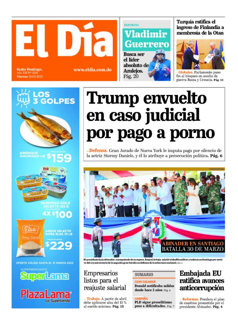 Portada Periódico El Día, Viernes 31 Marzo, 2023