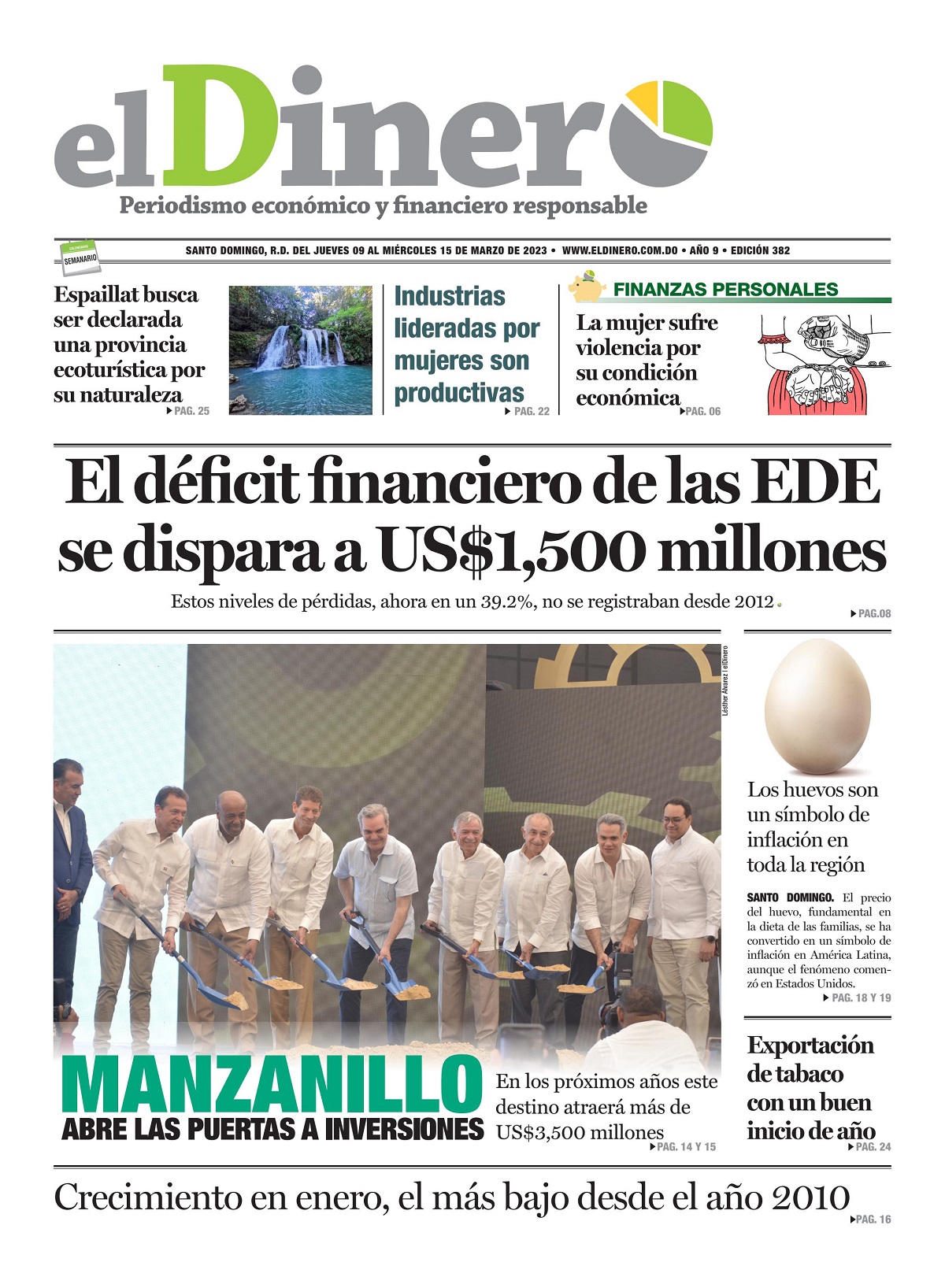 Portada Periódico El Dinero, Jueves 09 Marzo, 2023