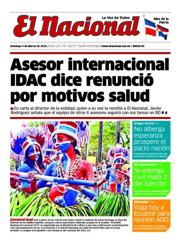 Portada Periódico El Nacional, Domingo 05 Marzo, 2023