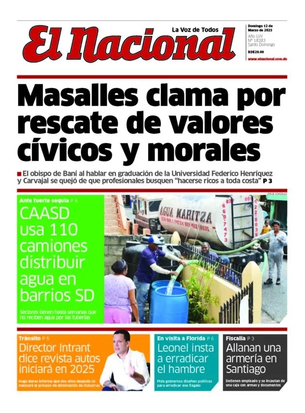 Portada Periódico El Nacional, Domingo 12 Marzo, 2023