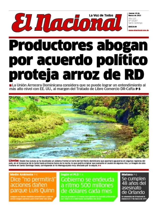 Portada Periódico El Nacional, Jueves 16 Marzo, 2023