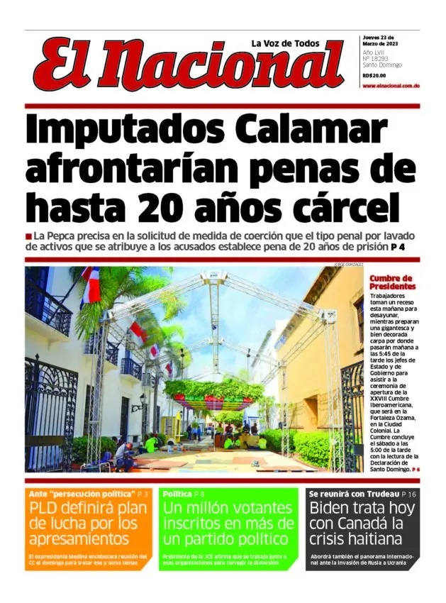 Portada Periódico El Nacional, Jueves 23 Marzo, 2023