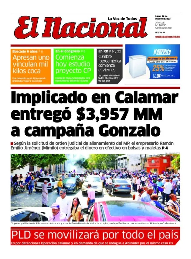 Portada Periódico El Nacional, Lunes 20 Marzo, 2023