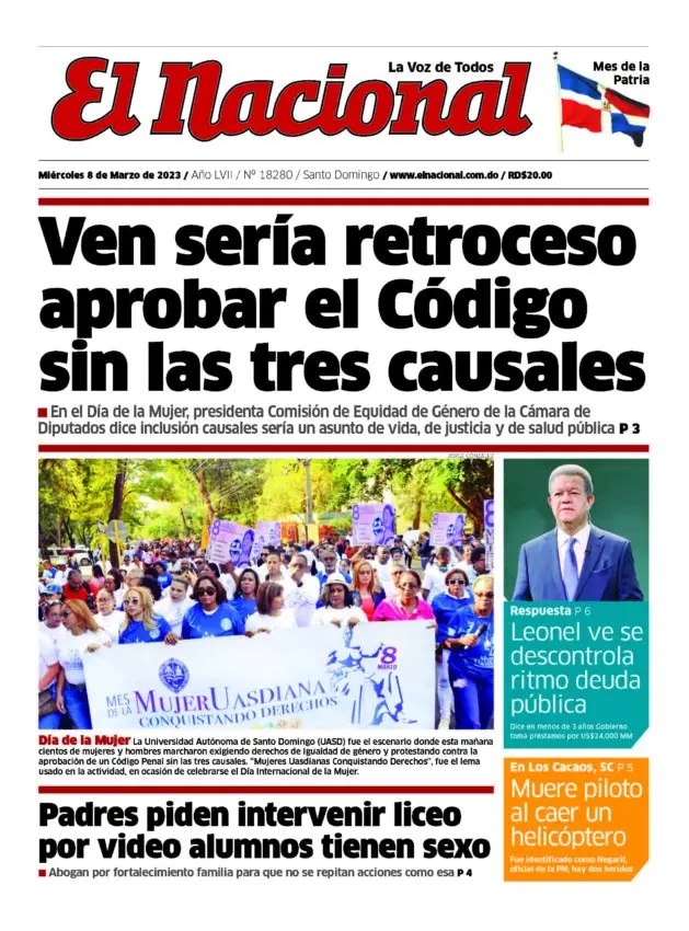 Portada Periódico El Nacional, Miércoles 08 Marzo, 2023