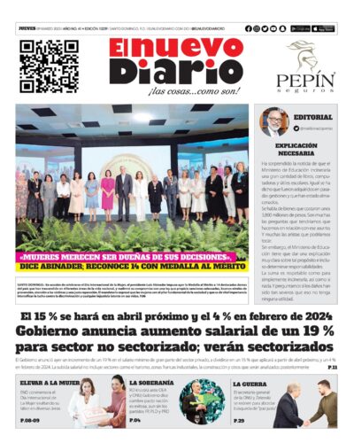 Portada Periódico El Nuevo Diario, Jueves 09 Marzo, 2023