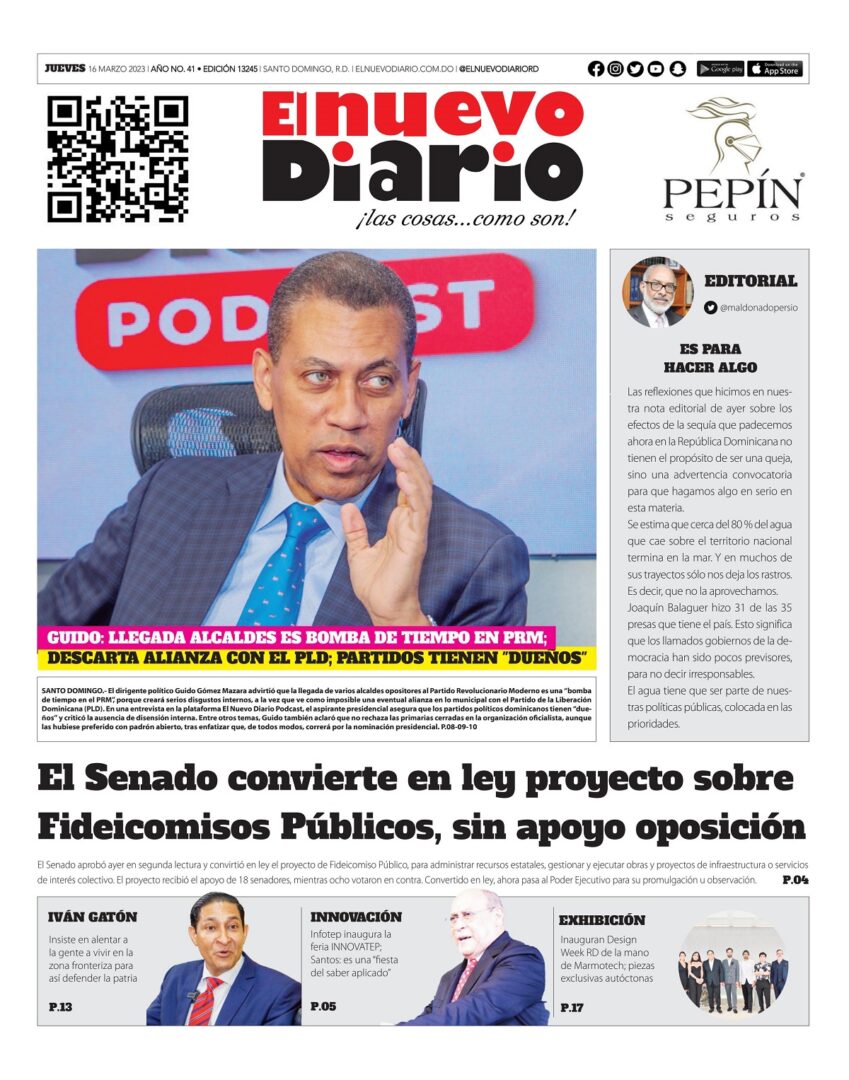 Portada Periódico El Nuevo Diario, Jueves 16 Marzo, 2023