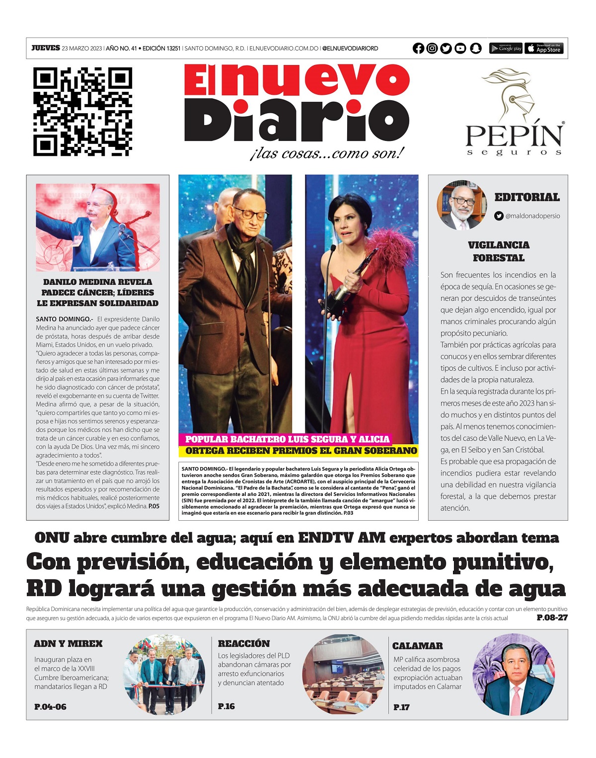 Portada Periódico El Nuevo Diario, Jueves 23 Marzo, 2023