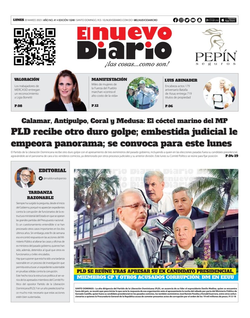 Portada Periódico El Nuevo Diario, Lunes 20 Marzo, 2023