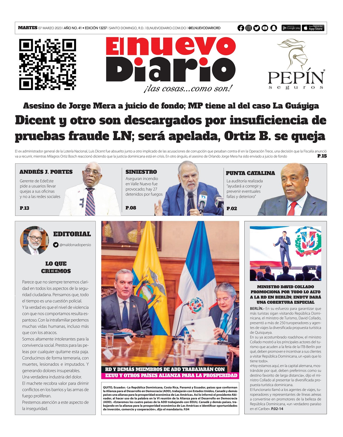 Portada Periódico El Nuevo Diario, Martes 07 Marzo, 2023
