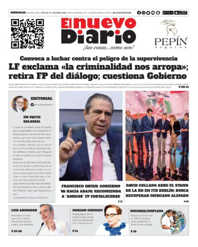 Portada Periódico El Nuevo Diario, Miércoles 08 Marzo, 2023