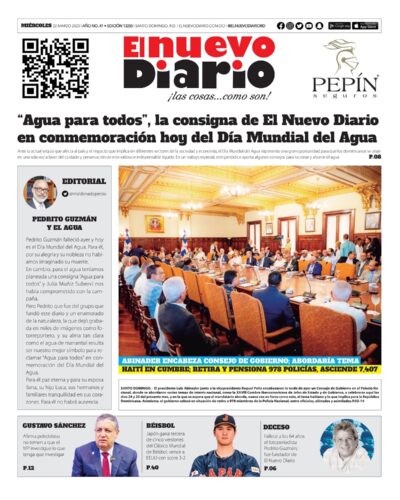 Portada Periódico El Nuevo Diario, Miércoles 22 Marzo, 2023