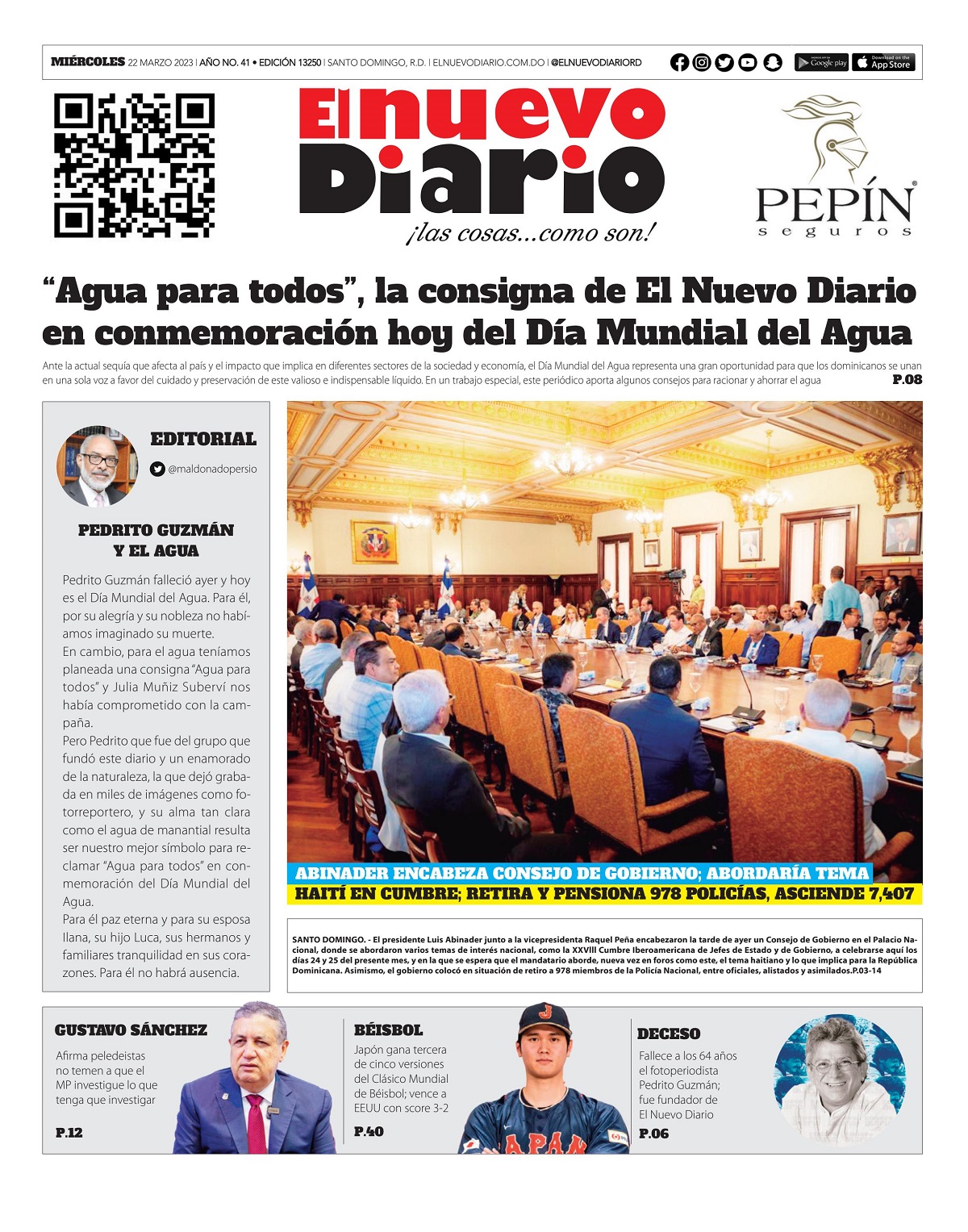 Portada Periódico El Nuevo Diario, Miércoles 22 Marzo, 2023