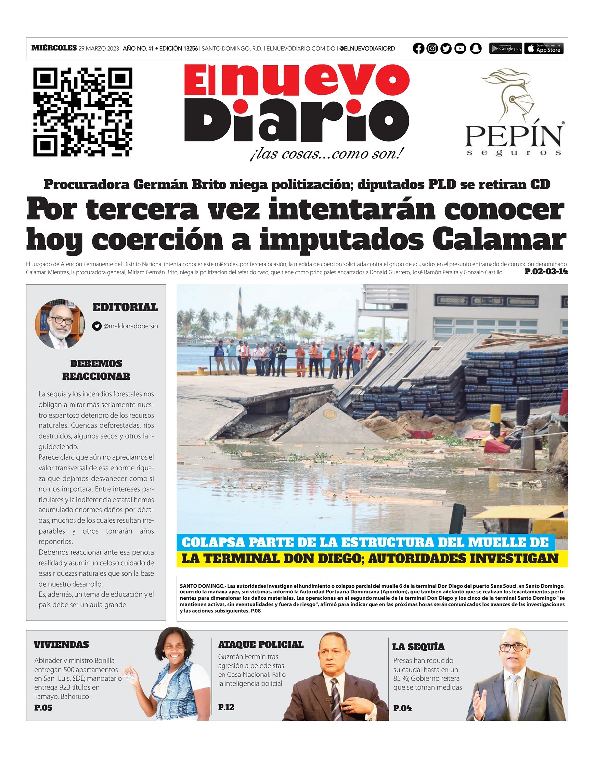 Portada Periódico El Nuevo Diario, Miércoles 29 Marzo, 2023