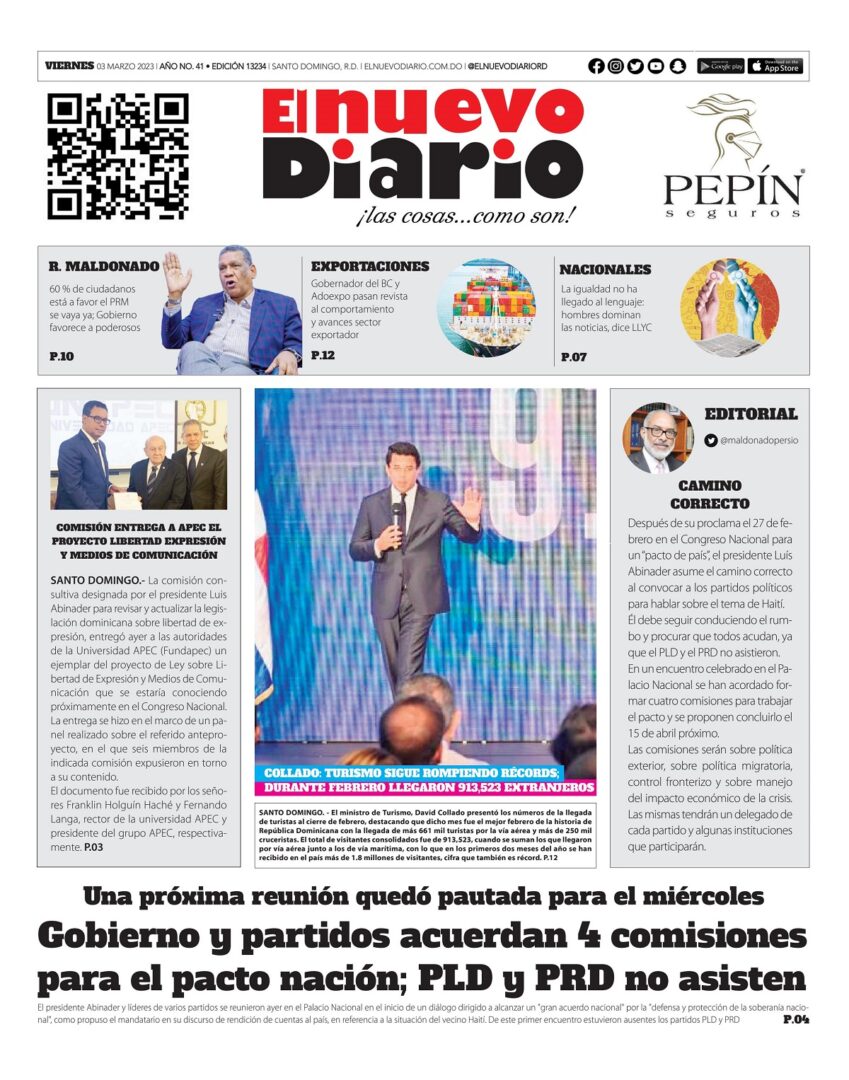 Portada Periódico El Nuevo Diario, Viernes 03 Marzo, 2023