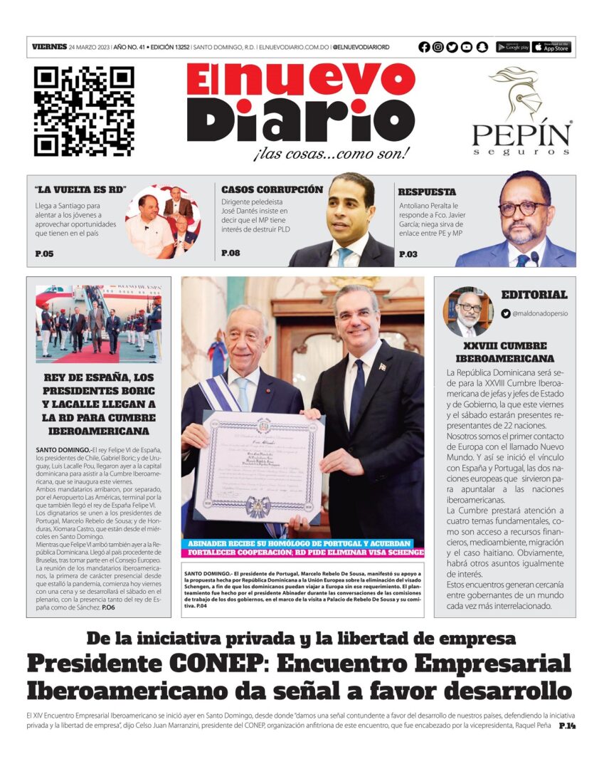 Portada Periódico El Nuevo Diario, Viernes 24 Marzo, 2023