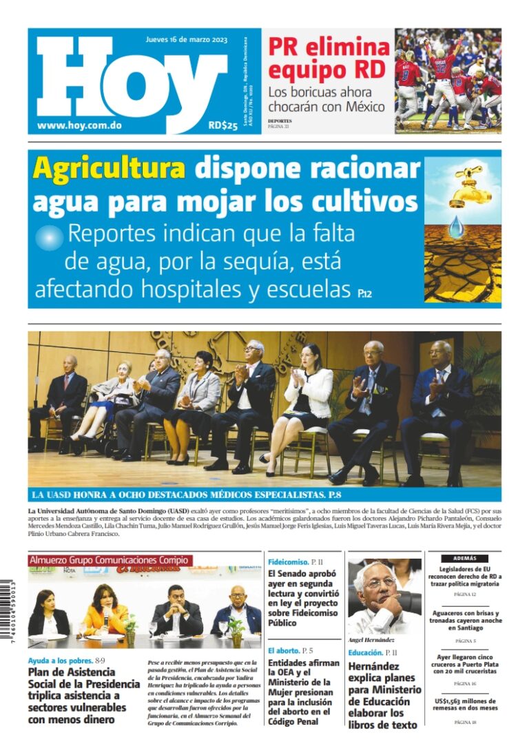 Portada Periódico Hoy, Jueves 16 Marzo, 2023