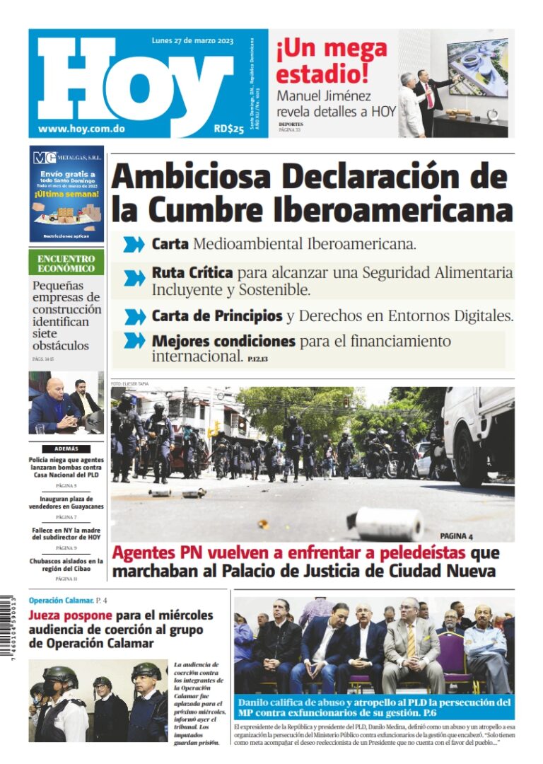 Portada Periódico Hoy, Lunes 27 Marzo, 2023