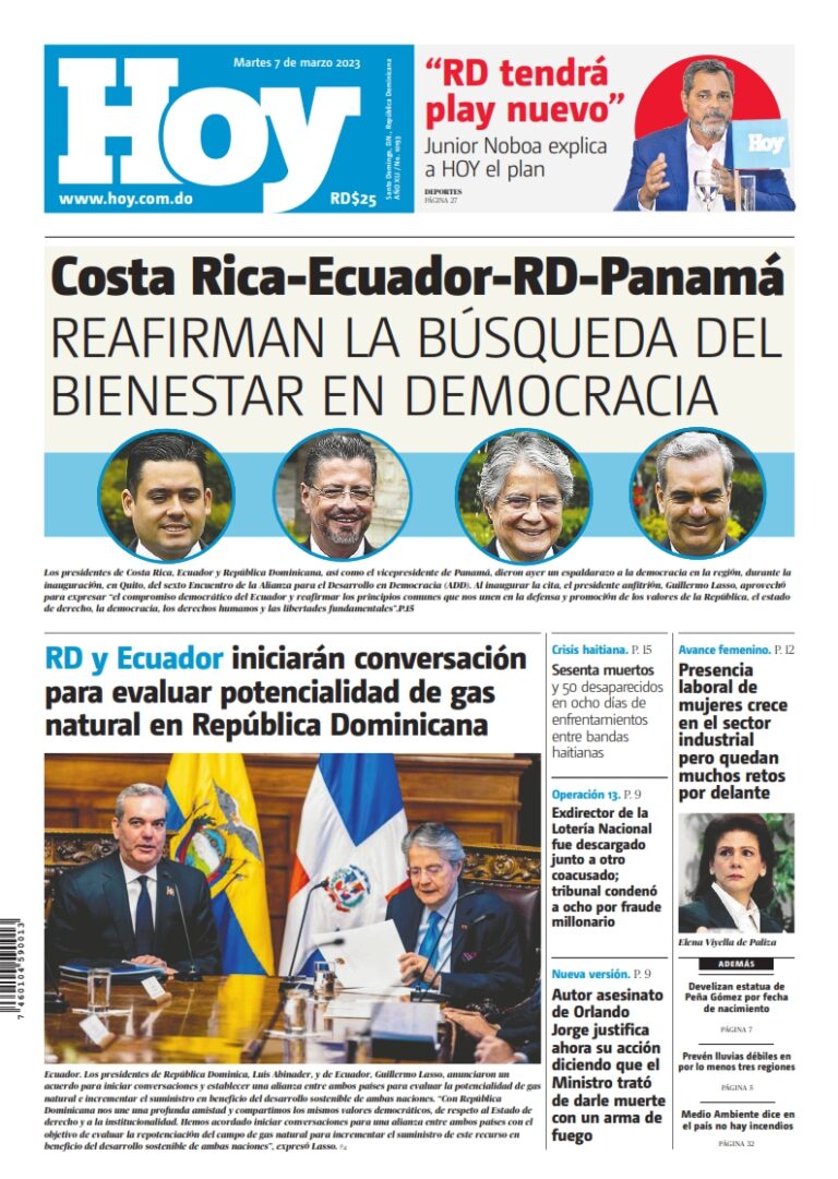 Portada Periódico Hoy, Martes 07 Marzo, 2023