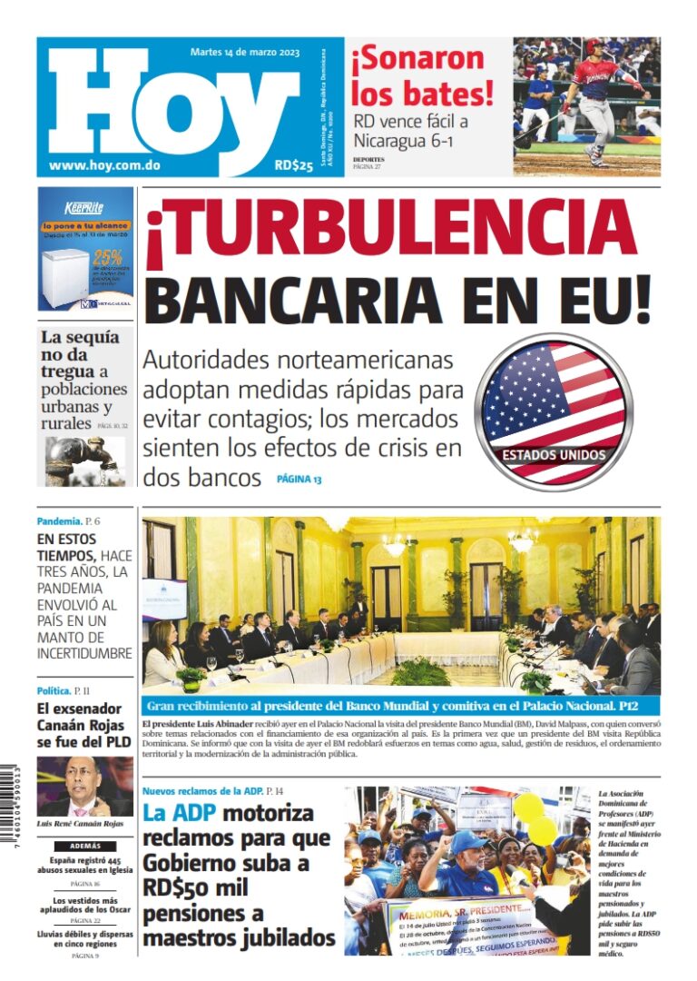 Portada Periódico Hoy, Martes 14 Marzo, 2023