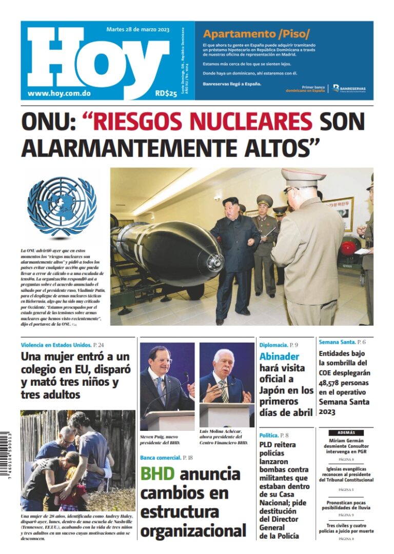 Portada Periódico Hoy, Martes 28 Marzo, 2023