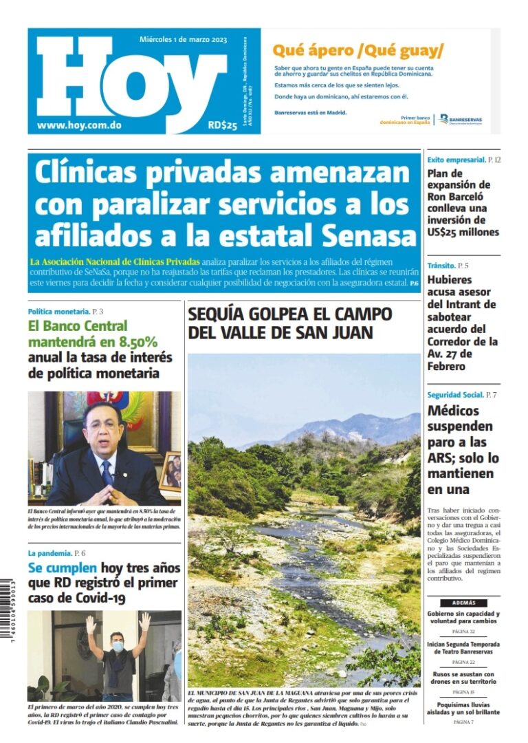 Portada Periódico Hoy, Miércoles 01 Marzo, 2023