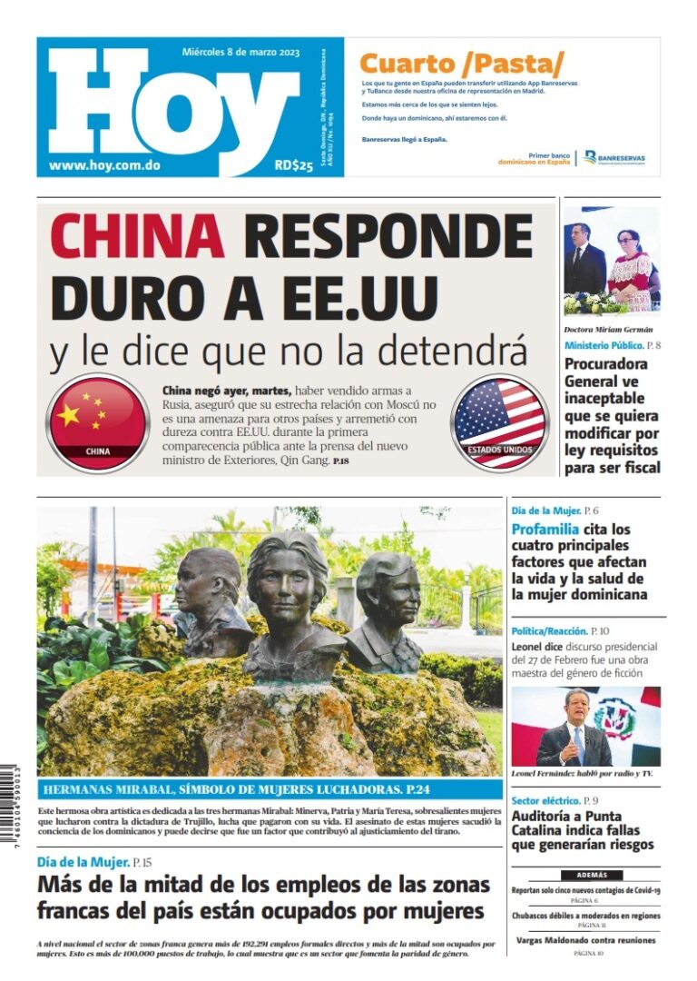 Portada Periódico Hoy, Miércoles 08 Marzo, 2023