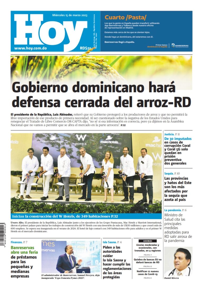 Portada Periódico Hoy, Miércoles 15 Marzo, 2023