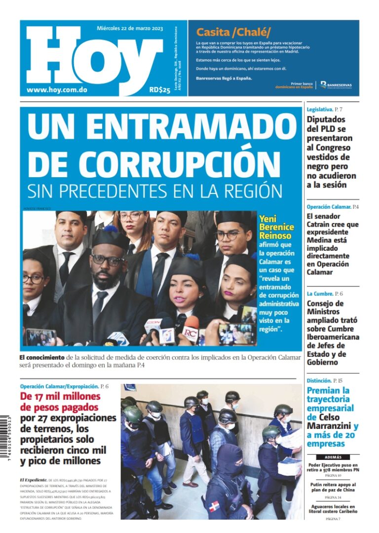 Portada Periódico Hoy, Miércoles 22 Marzo, 2023
