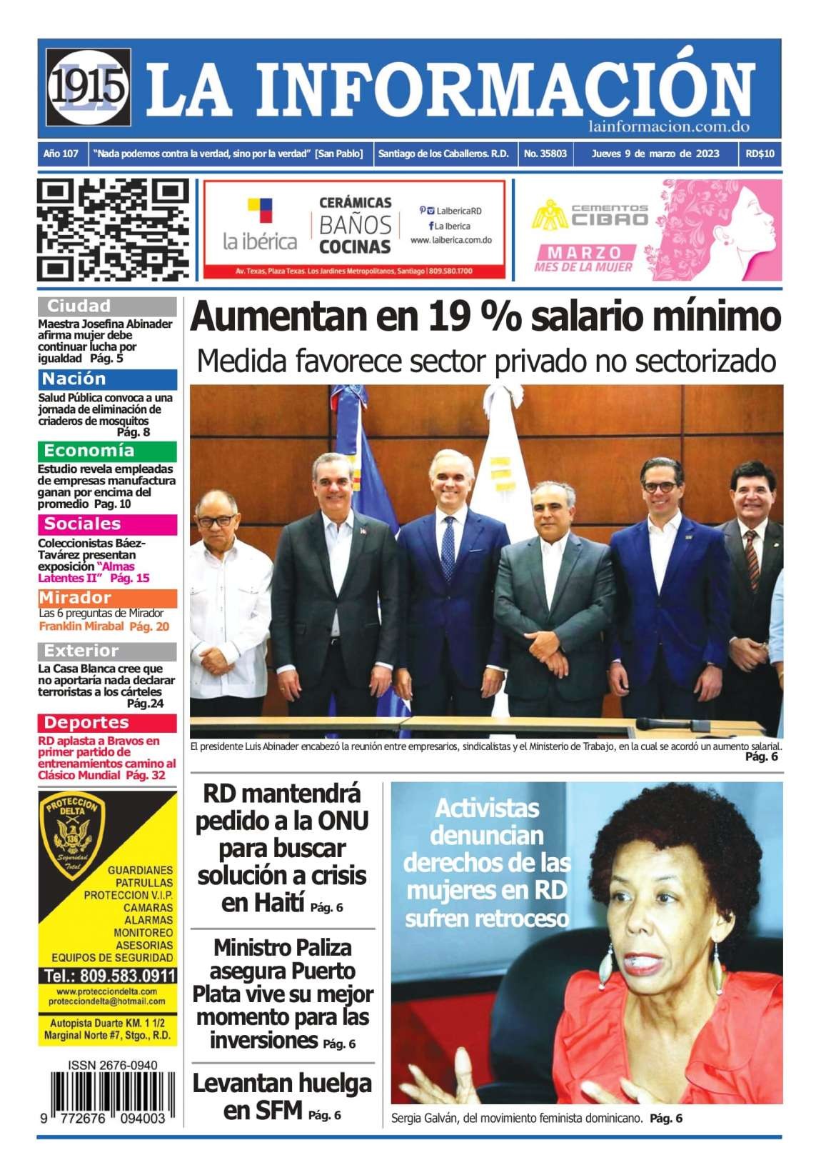 Portada Periódico La Información, Jueves 09 Marzo, 2023