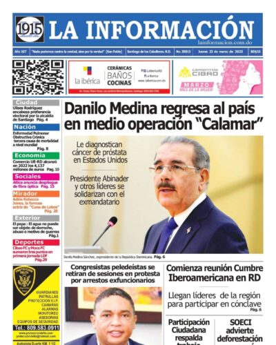 Portada Periódico La Información, Jueves 23 Marzo, 2023