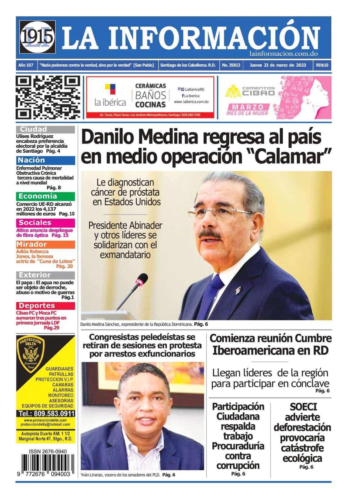 Portada Periódico La Información, Jueves 23 Marzo, 2023