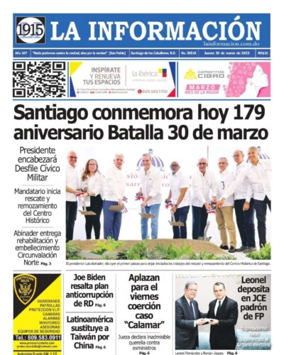Portada Periódico La Información, Jueves 30 Marzo, 2023