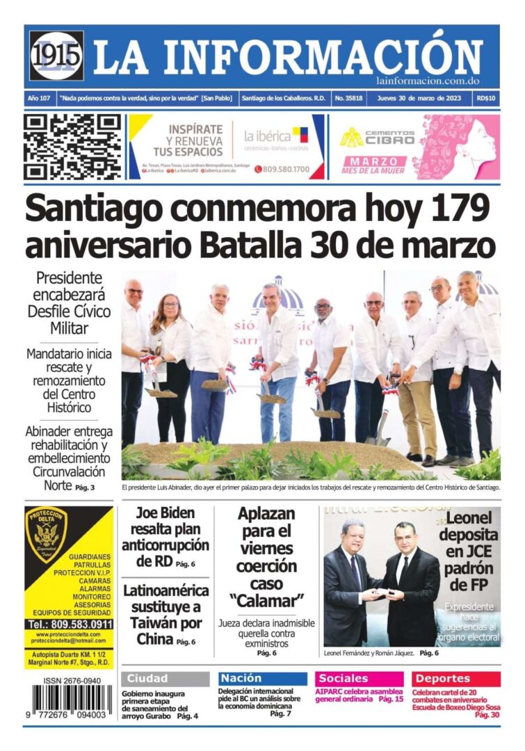 Portada Periódico La Información, Jueves 30 Marzo, 2023