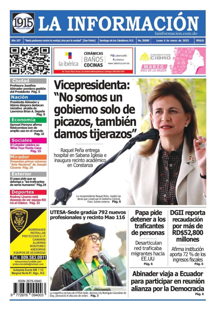 Portada Periódico La Información, Lunes 06 Marzo, 2023