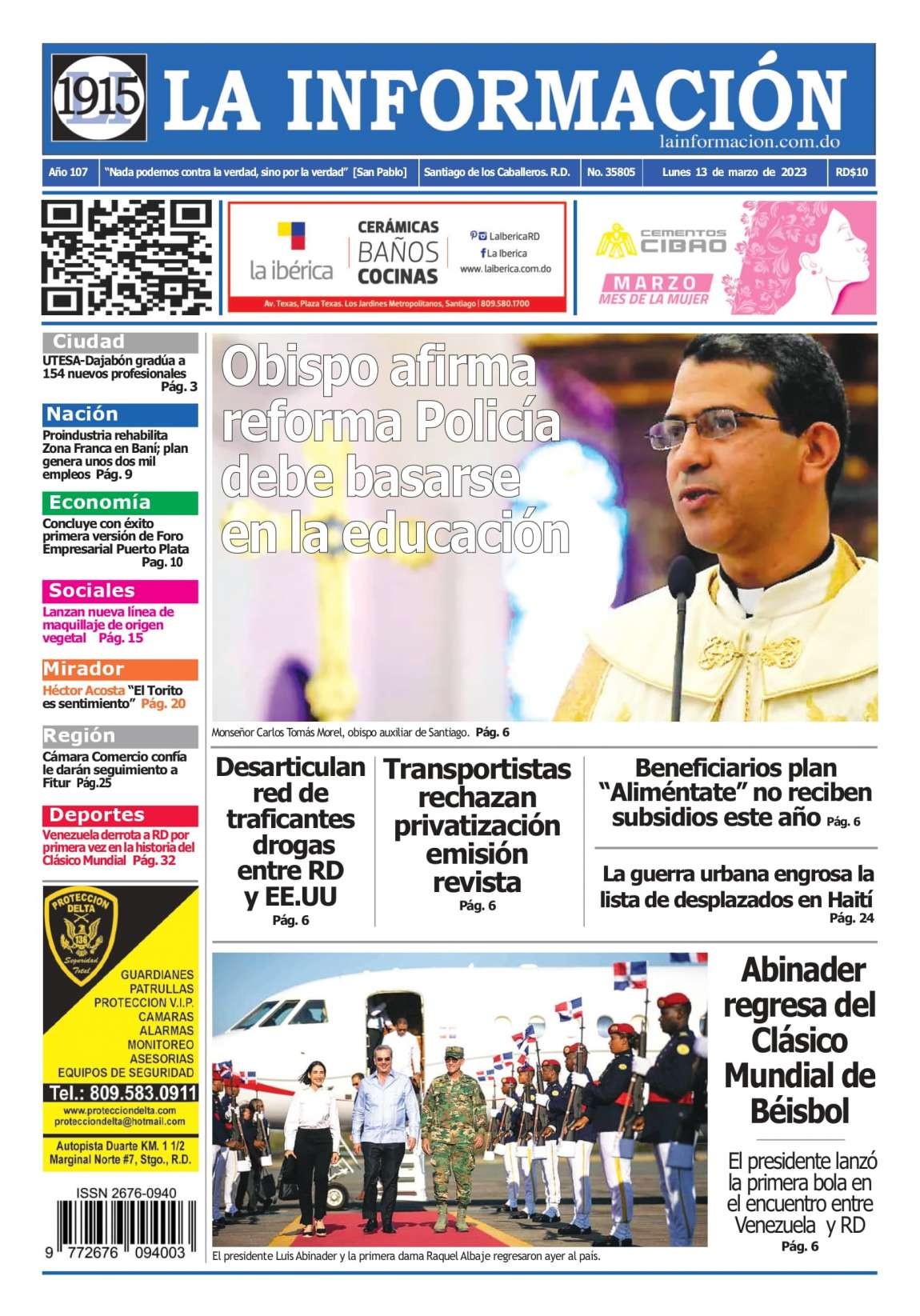 Portada Periódico La Información, Lunes 13 Marzo, 2023