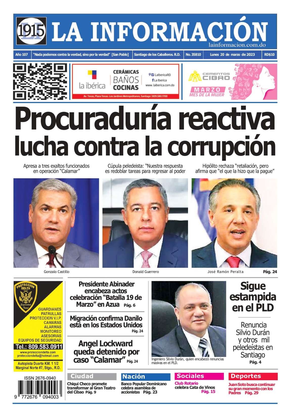 Portada Periódico La Información, Lunes 20 Marzo, 2023
