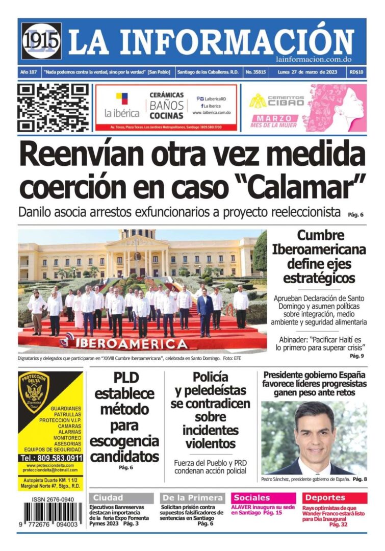 Portada Periódico La Información, Lunes 27 Marzo, 2023
