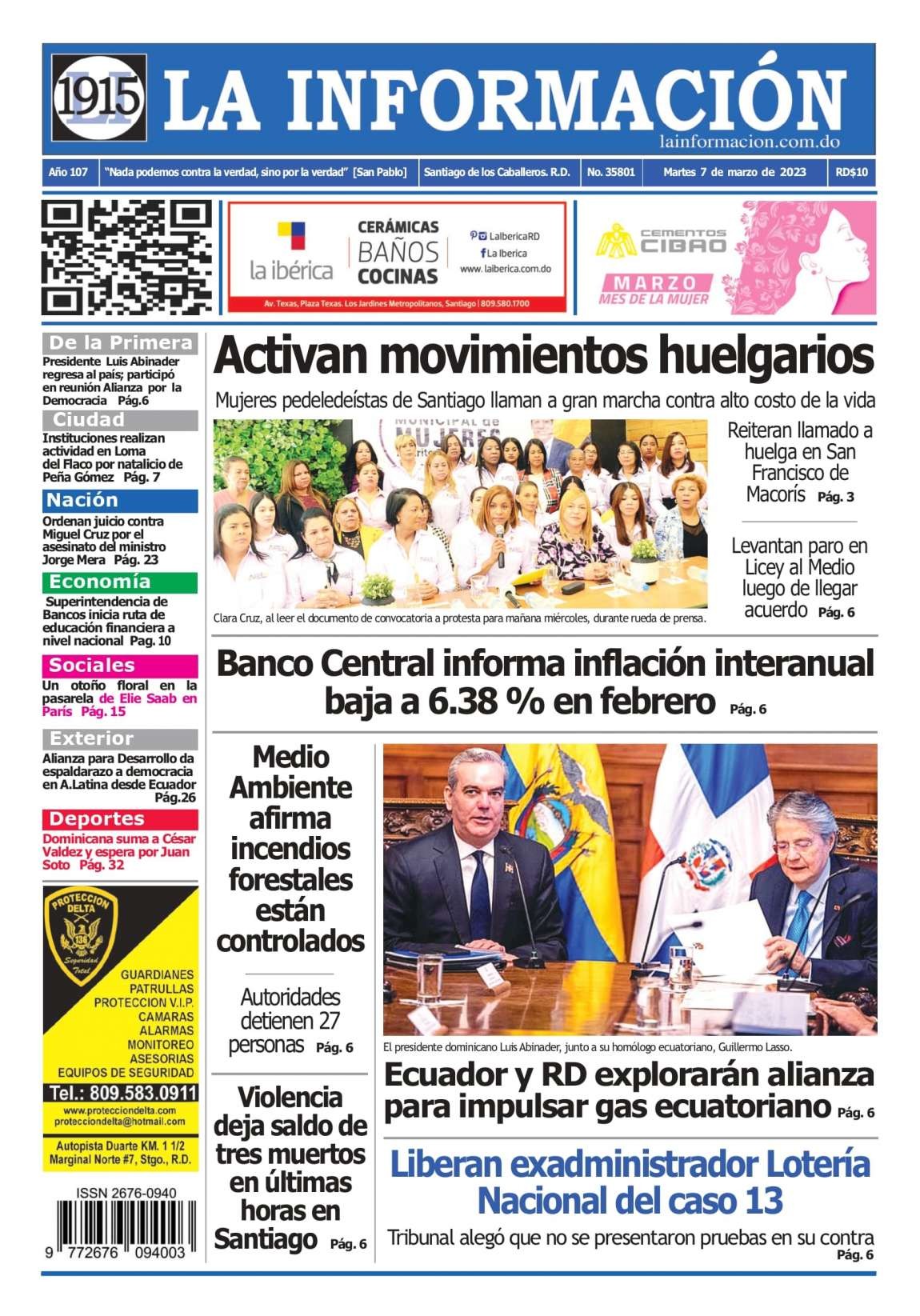 Portada Periódico La Información, Martes 07 Marzo, 2023