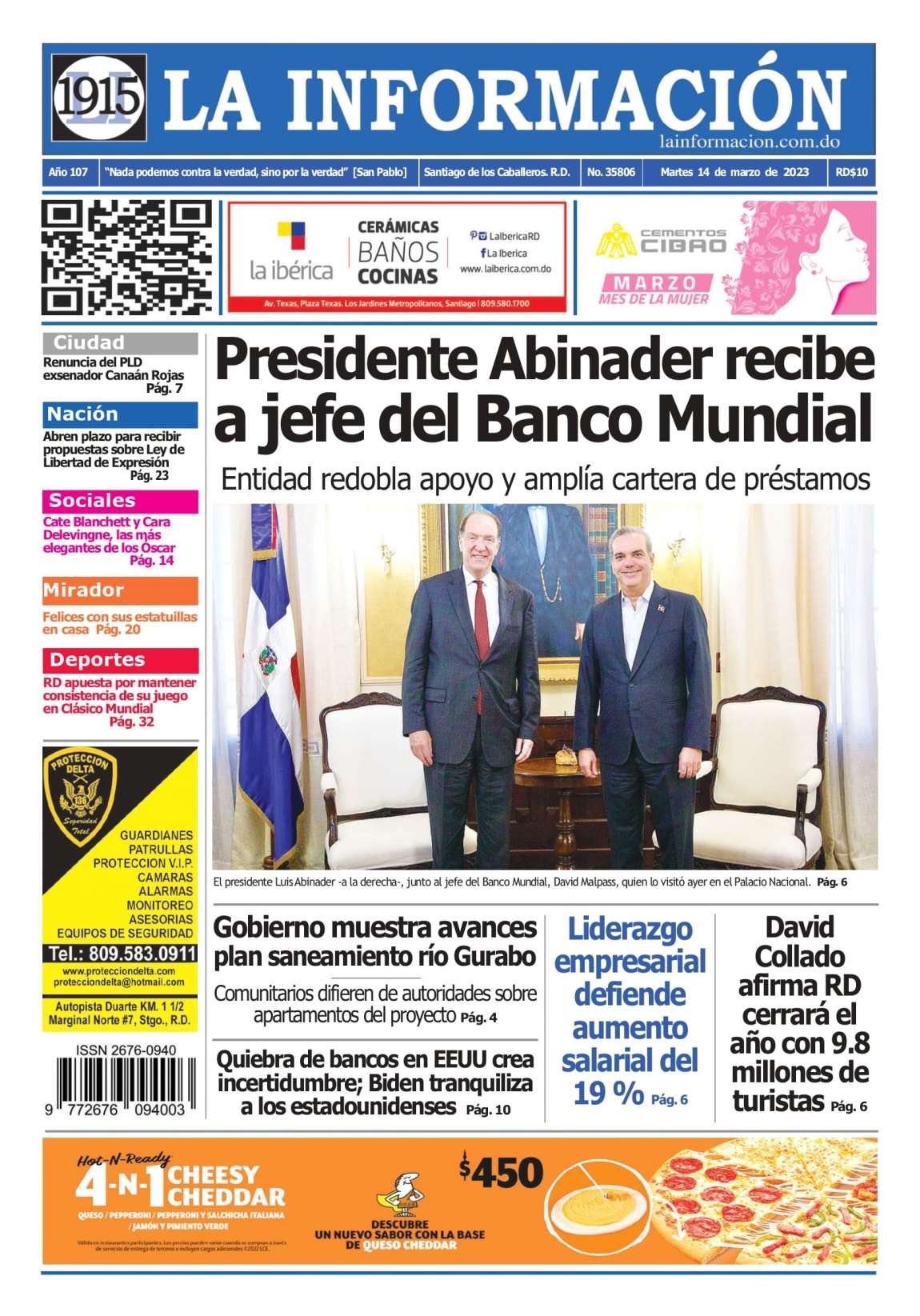 Portada Periódico La Información, Martes 14 Marzo, 2023