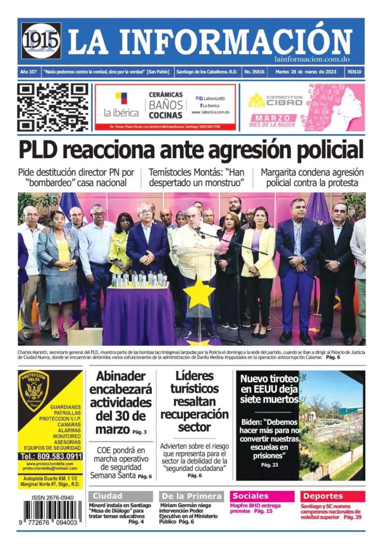 Portada Periódico La Información, Martes 28 Marzo, 2023