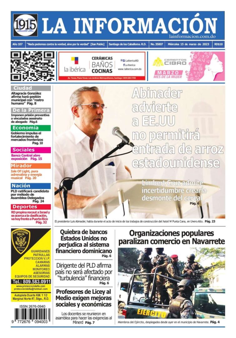 Portada Periódico La Información, Miércoles 15 Marzo, 2023
