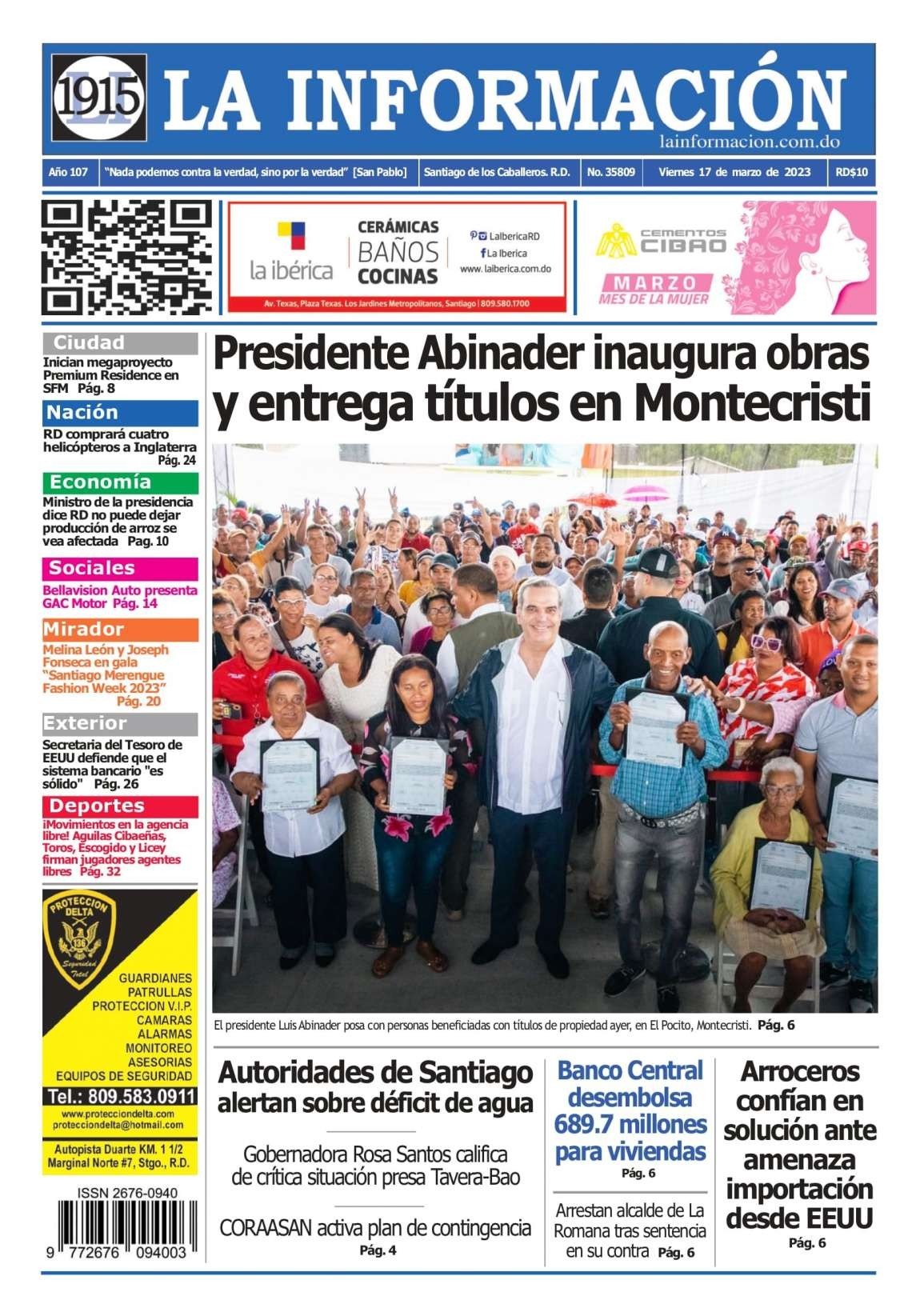 Portada Periódico La Información, Viernes 17 Marzo, 2023