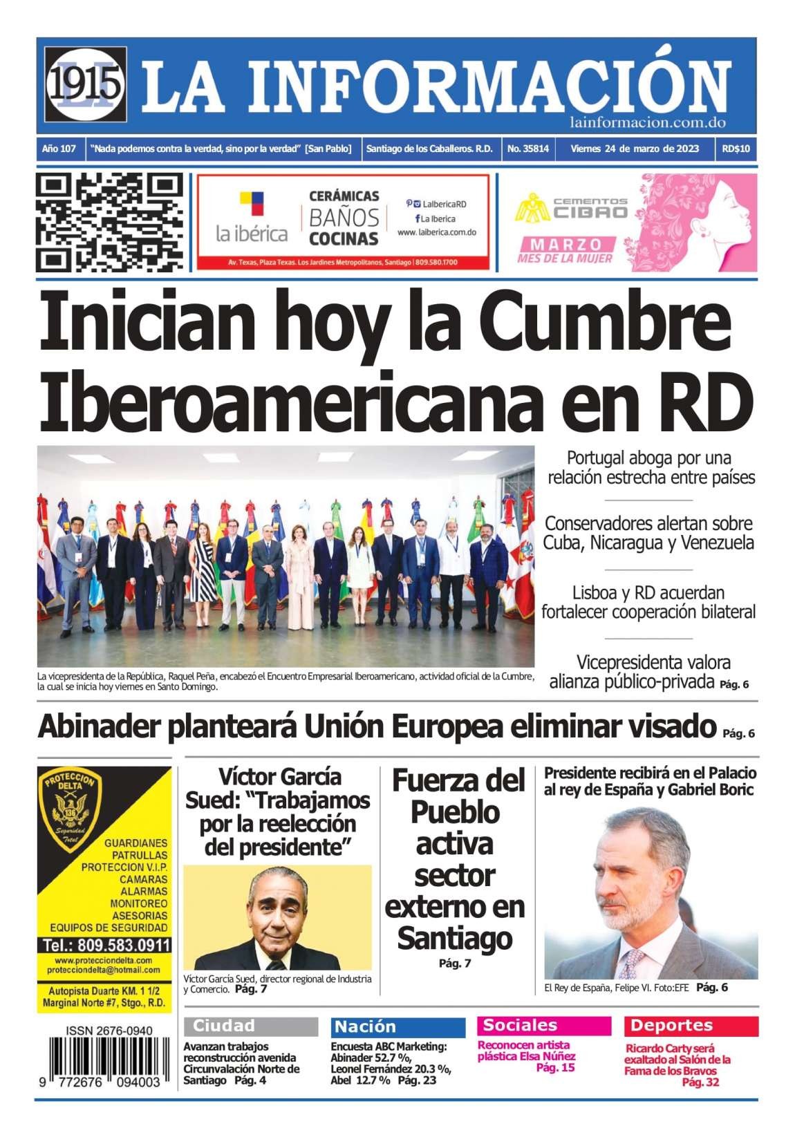 Portada Periódico La Información, Viernes 24 Marzo, 2023