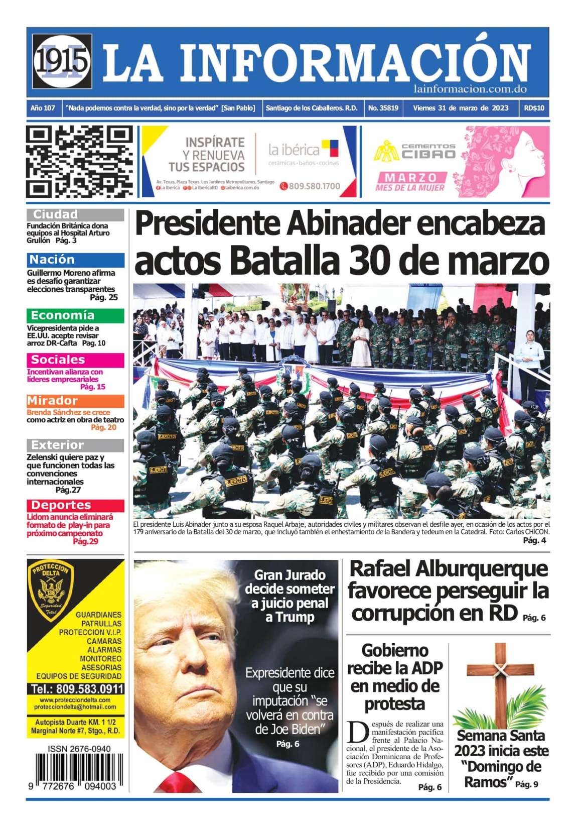 Portada Periódico La Información, Viernes 31 Marzo, 2023